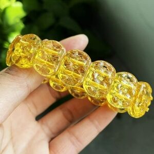 17x7mm Natural Gemstone Floral Yellow Citrine Quartz Crystal Beads Bracelet NEW